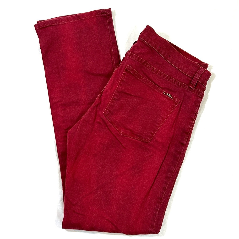 Lauren Ralph Lauren Modern Straight Jeans 10 Red Denim Cotton Stretch Ankle